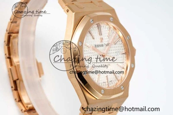 Reliable Royal Oak 41mm 15400 RG ZF 1:1 Best Edition White Textured Dial on RG Bracelet V2 SA3120 Super Clone 4746