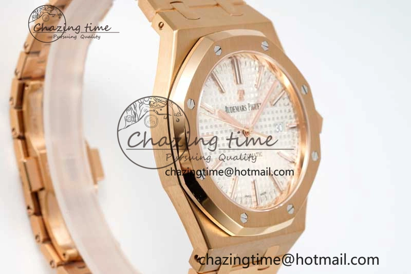 Reliable Royal Oak 41mm 15400 RG ZF 1:1 Best Edition White Textured Dial on RG Bracelet V2 SA3120 Super Clone 4746
