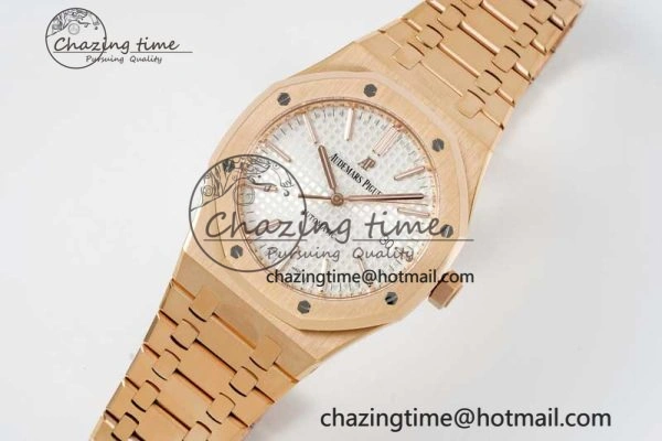 Reliable Royal Oak 41mm 15400 RG ZF 1:1 Best Edition White Textured Dial on RG Bracelet V2 SA3120 Super Clone 4746