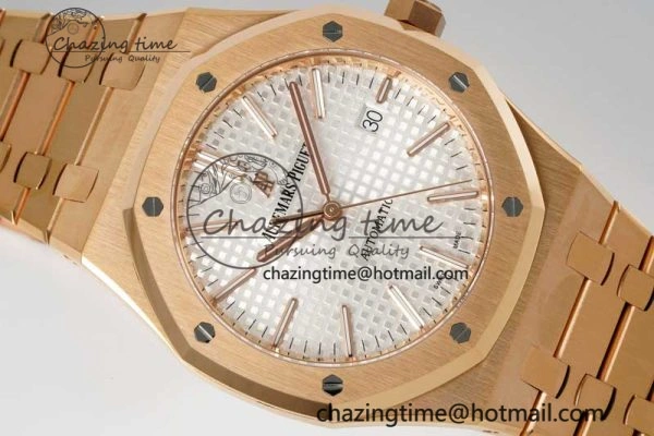 Reliable Royal Oak 41mm 15400 RG ZF 1:1 Best Edition White Textured Dial on RG Bracelet V2 SA3120 Super Clone 4746