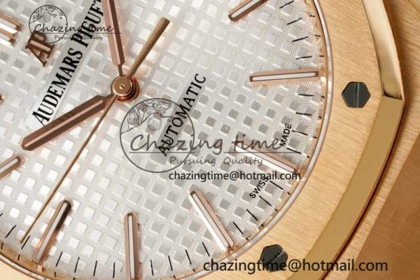 Reliable Royal Oak 41mm 15400 RG ZF 1:1 Best Edition White Textured Dial on RG Bracelet V2 SA3120 Super Clone 4746