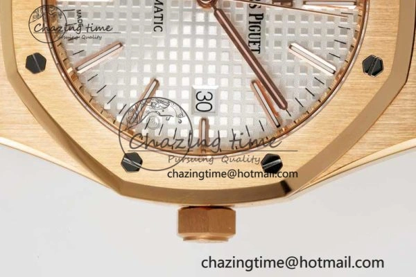 Reliable Royal Oak 41mm 15400 RG ZF 1:1 Best Edition White Textured Dial on RG Bracelet V2 SA3120 Super Clone 4746