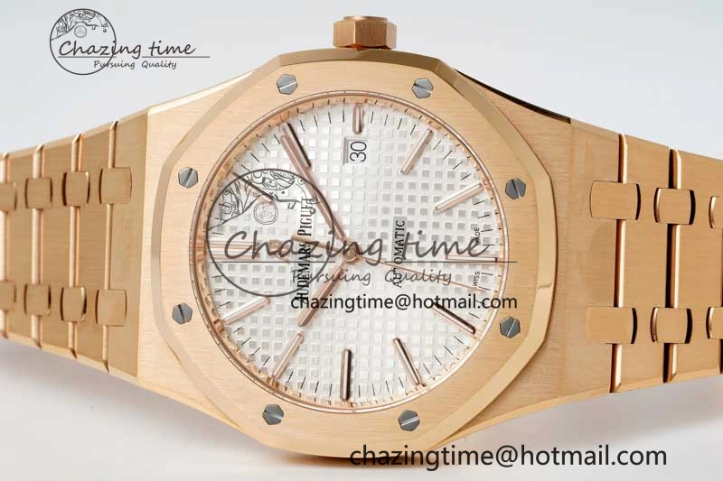 Reliable Royal Oak 41mm 15400 RG ZF 1:1 Best Edition White Textured Dial on RG Bracelet V2 SA3120 Super Clone 4746