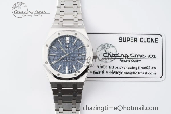Royal Oak 41mm 15400 SS APSF 1:1 Best Edition Blue Textured Dial on SS Bracelet A3120 Super Clone V SunProtective 4726