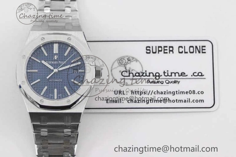 Royal Oak 41mm 15400 SS APSF 1:1 Best Edition Blue Textured Dial on SS Bracelet A3120 Super Clone Premium 4776