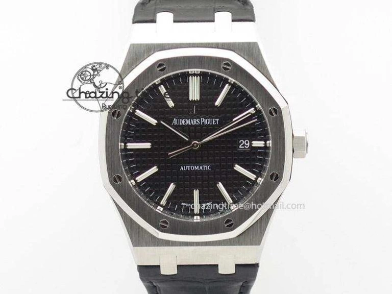 Royal Oak 41mm 15400 SS JF 1:1 Best Edition Black Dial On Black Leather Strap A Snug 5106