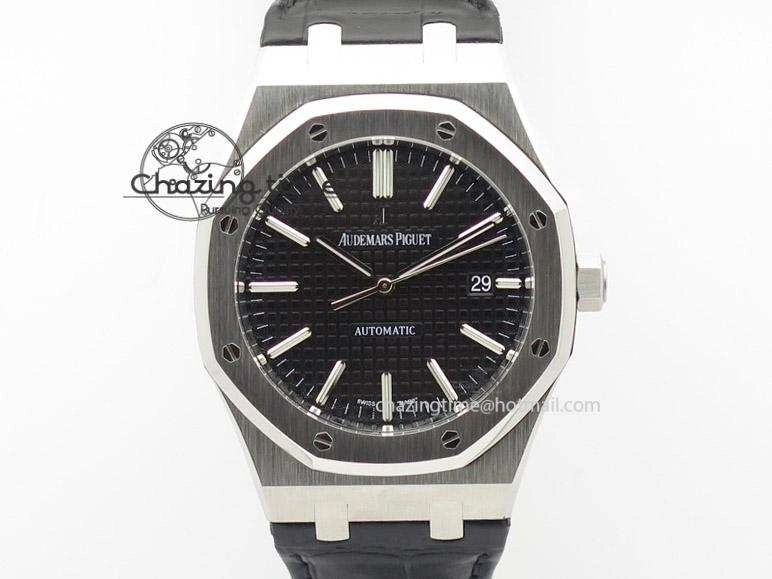Royal Oak 41mm 15400 SS JF 1:1 Best Edition Black Dial On Black Leather Strap A Snug 5106