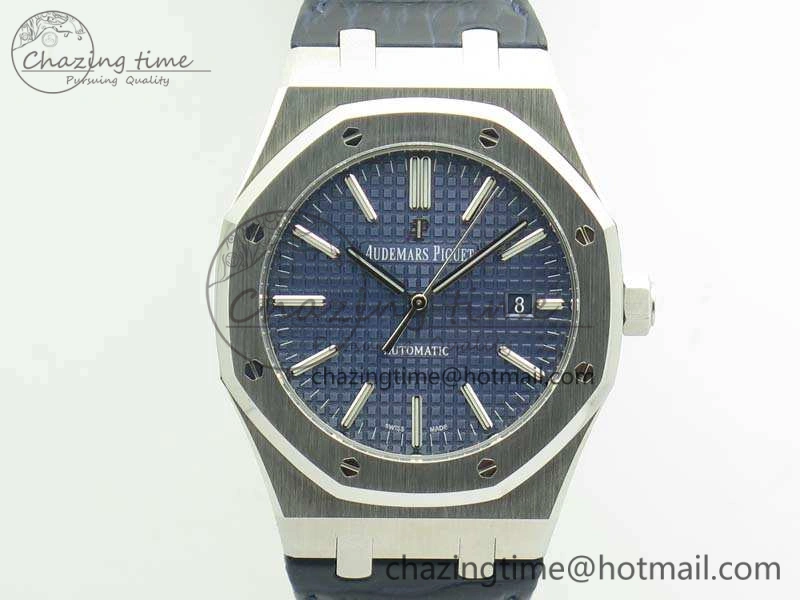 MultiPurpose Royal Oak 41mm 15400 SS JF 1:1 Best Edition Blue Textured Dial On Blue Leather Strap A3120 V 4966
