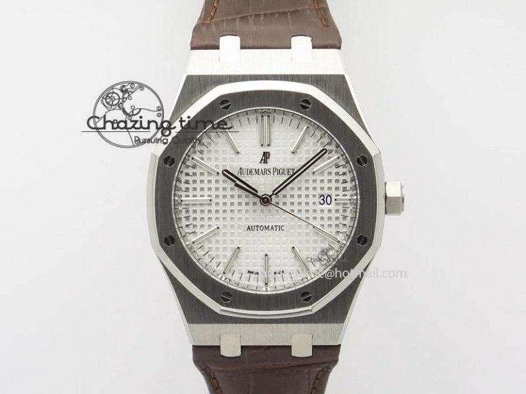 ZeroBulk Royal Oak 41mm 15400 SS JF 1:1 Best Edition Silver Dial On Brown Leather Strap A 5108
