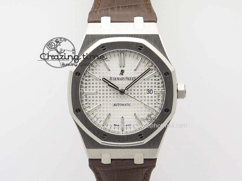 ZeroBulk Royal Oak 41mm 15400 SS JF 1:1 Best Edition Silver Dial On Brown Leather Strap A 5108