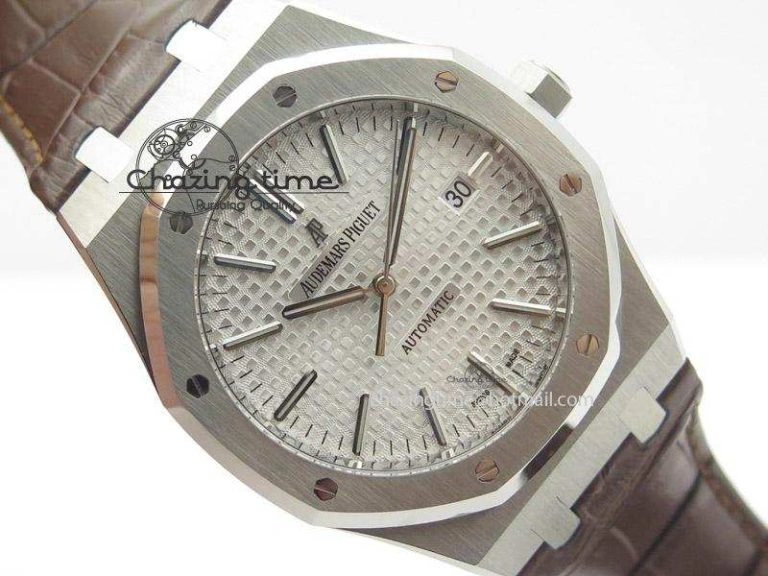 ZeroBulk Royal Oak 41mm 15400 SS JF 1:1 Best Edition Silver Dial On Brown Leather Strap A 5108