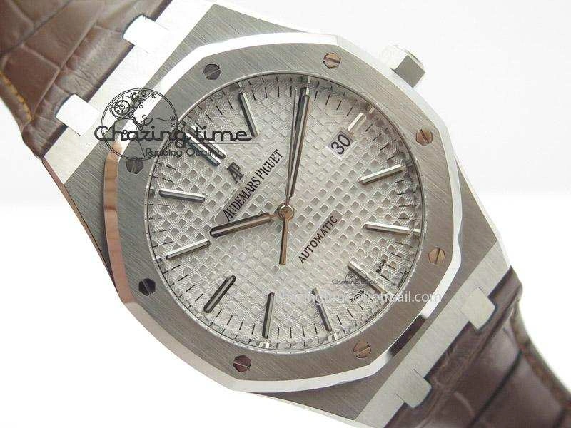 ZeroBulk Royal Oak 41mm 15400 SS JF 1:1 Best Edition Silver Dial On Brown Leather Strap A 5108