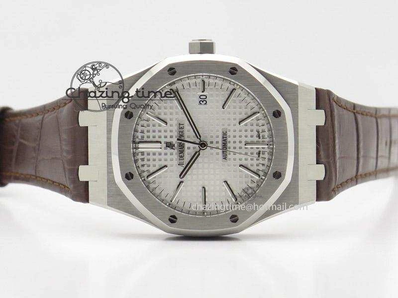 ZeroBulk Royal Oak 41mm 15400 SS JF 1:1 Best Edition Silver Dial On Brown Leather Strap A 5108