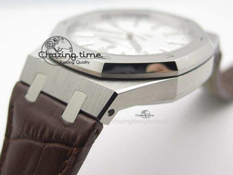 ZeroBulk Royal Oak 41mm 15400 SS JF 1:1 Best Edition Silver Dial On Brown Leather Strap A 5108