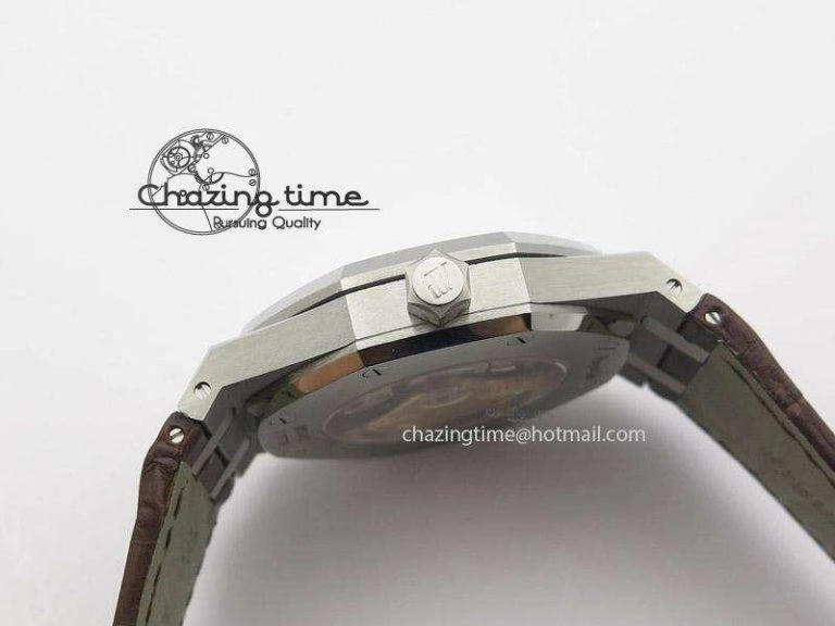 ZeroBulk Royal Oak 41mm 15400 SS JF 1:1 Best Edition Silver Dial On Brown Leather Strap A 5108