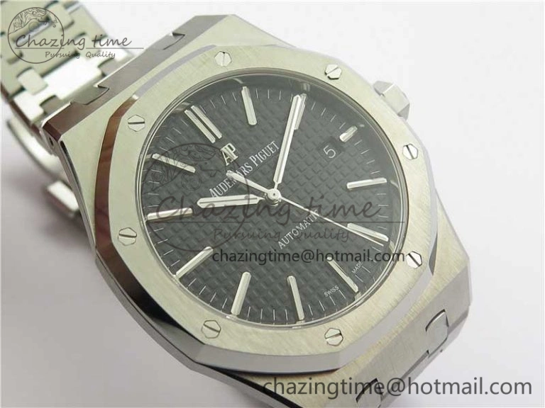 Royal Oak 41mm 15400 SS Z+F 1:1 Best Edition Black Textured Dial on SS Bracelet A3120 (Free Box) Classic 4864