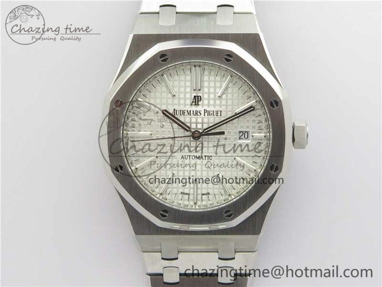 Royal Oak 41mm 15400 SS ZF 1:1 Best Edition White Textured Dial on SS Bracelet A3120 (Free Box) ComfortFit 4858