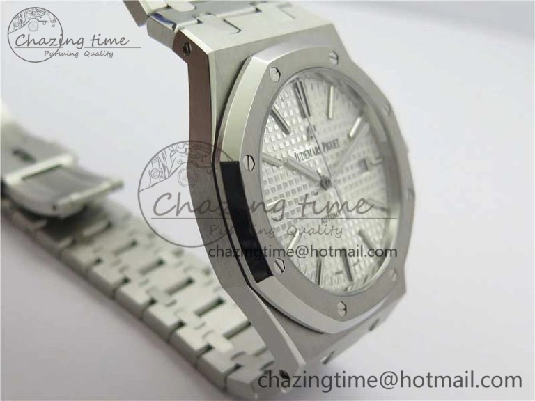 Royal Oak 41mm 15400 SS ZF 1:1 Best Edition White Textured Dial on SS Bracelet A3120 (Free Box) ComfortFit 4858