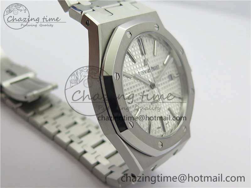 Royal Oak 41mm 15400 SS ZF 1:1 Best Edition White Textured Dial on SS Bracelet A3120 (Free Box) ComfortFit 4858
