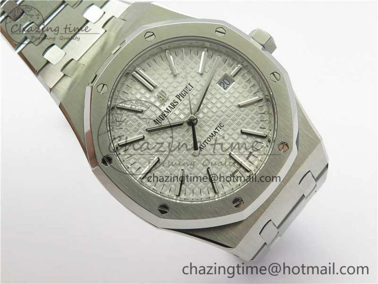 Royal Oak 41mm 15400 SS ZF 1:1 Best Edition White Textured Dial on SS Bracelet A3120 (Free Box) ComfortFit 4858