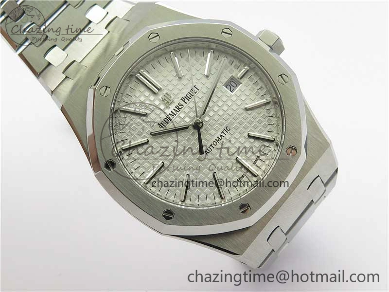 Royal Oak 41mm 15400 SS ZF 1:1 Best Edition White Textured Dial on SS Bracelet A3120 (Free Box) ComfortFit 4858