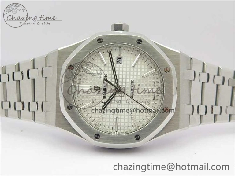 Royal Oak 41mm 15400 SS ZF 1:1 Best Edition White Textured Dial on SS Bracelet A3120 (Free Box) ComfortFit 4858