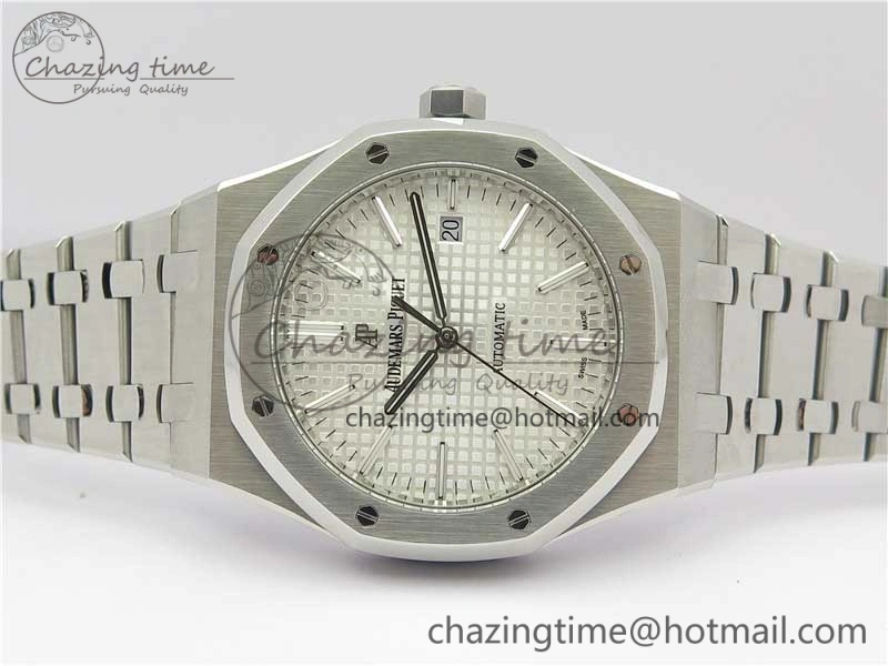 Royal Oak 41mm 15400 SS ZF 1:1 Best Edition White Textured Dial on SS Bracelet A3120 (Free Box) ComfortFit 4858