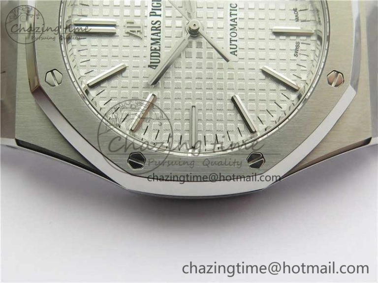 Royal Oak 41mm 15400 SS ZF 1:1 Best Edition White Textured Dial on SS Bracelet A3120 (Free Box) ComfortFit 4858