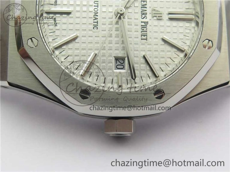 Royal Oak 41mm 15400 SS ZF 1:1 Best Edition White Textured Dial on SS Bracelet A3120 (Free Box) ComfortFit 4858