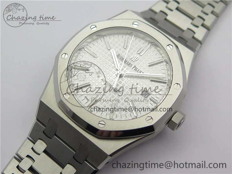 Royal Oak 41mm 15400 SS ZF 1:1 Best Edition White Textured Dial on SS Bracelet A3120 (Free Box) ComfortFit 4858