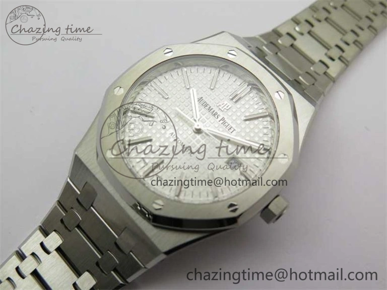 Royal Oak 41mm 15400 SS ZF 1:1 Best Edition White Textured Dial on SS Bracelet SA3120 Super Clone Contemporary 4812