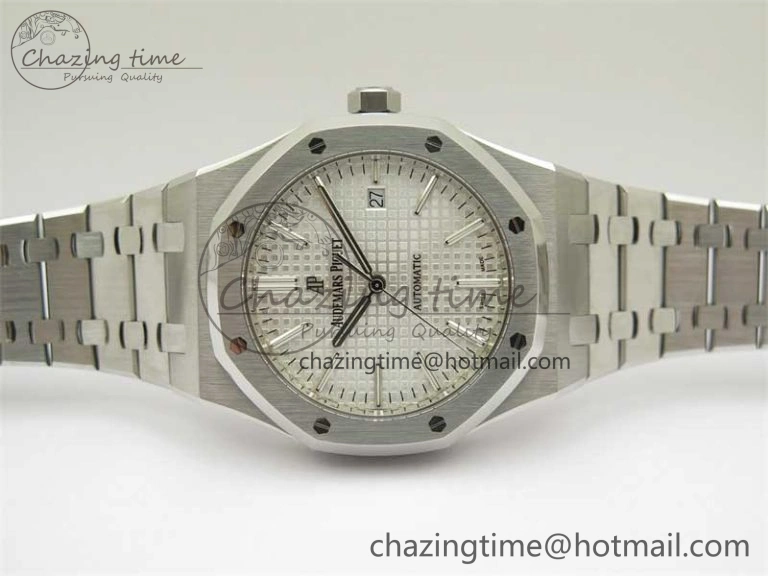 Royal Oak 41mm 15400 SS ZF 1:1 Best Edition White Textured Dial on SS Bracelet SA3120 Super Clone Contemporary 4812