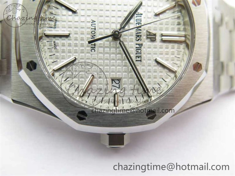 Royal Oak 41mm 15400 SS ZF 1:1 Best Edition White Textured Dial on SS Bracelet SA3120 Super Clone Contemporary 4812