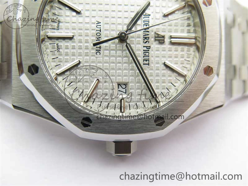 Royal Oak 41mm 15400 SS ZF 1:1 Best Edition White Textured Dial on SS Bracelet SA3120 Super Clone Contemporary 4812