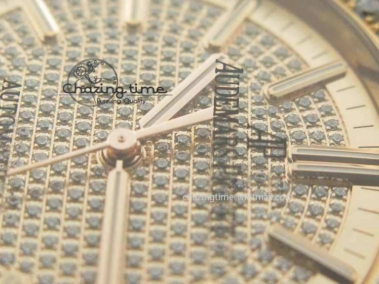 QuickDry Royal Oak 41mm 15402 RG Full Paved Diamonds JF 1:1 Best Edition Diamonds Dial On Leather Strap A 5003