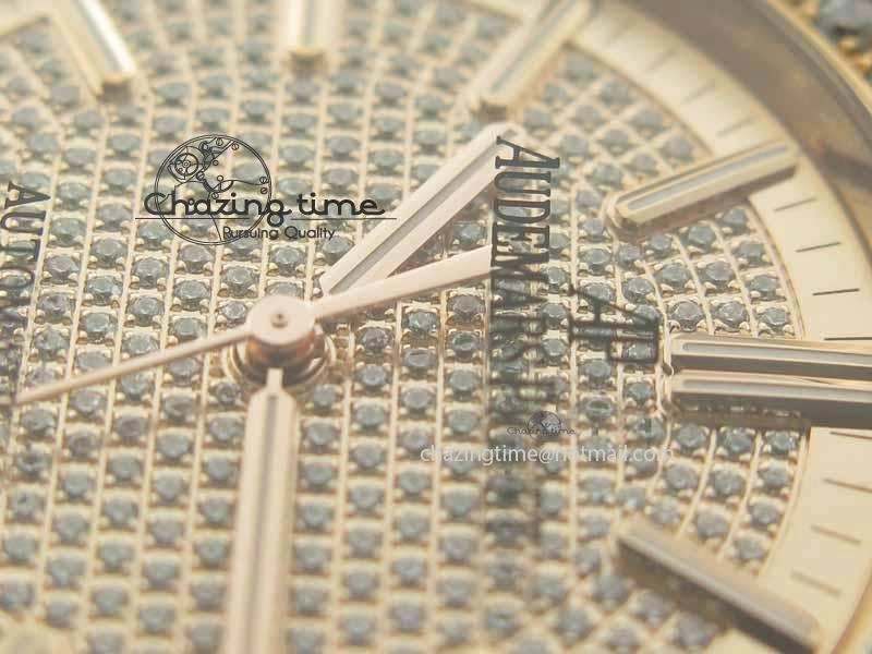 QuickDry Royal Oak 41mm 15402 RG Full Paved Diamonds JF 1:1 Best Edition Diamonds Dial On Leather Strap A 5003
