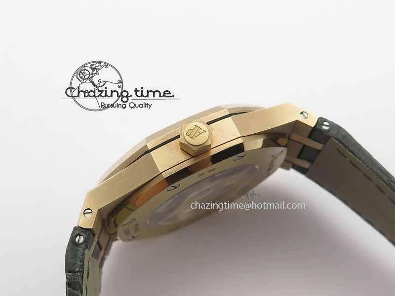 QuickDry Royal Oak 41mm 15402 RG Full Paved Diamonds JF 1:1 Best Edition Diamonds Dial On Leather Strap A 5003