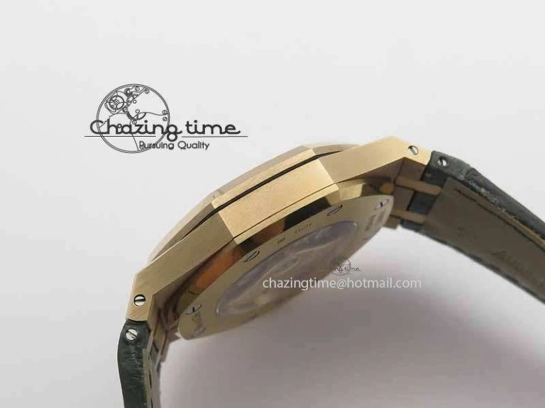 QuickDry Royal Oak 41mm 15402 RG Full Paved Diamonds JF 1:1 Best Edition Diamonds Dial On Leather Strap A 5003