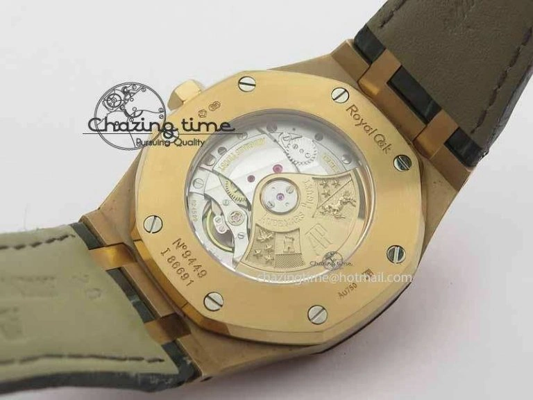 QuickDry Royal Oak 41mm 15402 RG Full Paved Diamonds JF 1:1 Best Edition Diamonds Dial On Leather Strap A 5003
