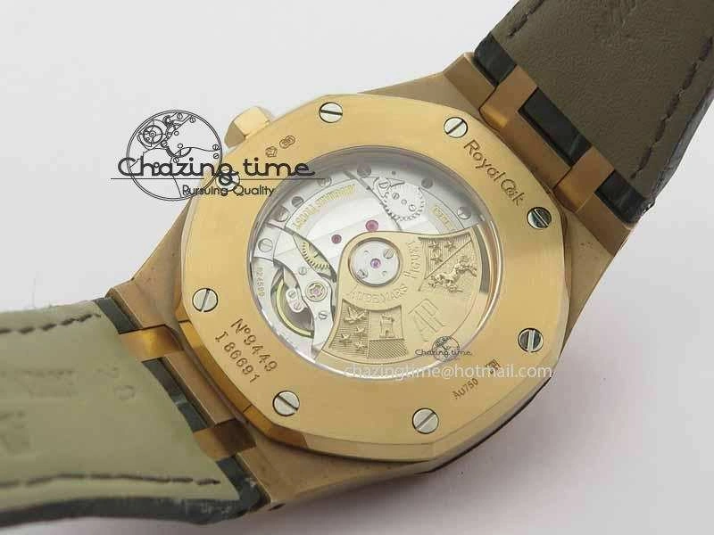 QuickDry Royal Oak 41mm 15402 RG Full Paved Diamonds JF 1:1 Best Edition Diamonds Dial On Leather Strap A 5003