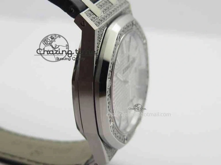 OdorResistant Royal Oak 41mm 15402 SS Full Paved Diamonds JF 1:1 Best Edition Diamonds Dial On Leather Strap A 5008