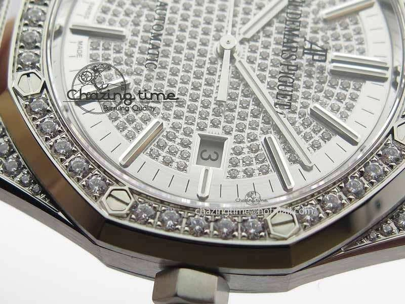 OdorResistant Royal Oak 41mm 15402 SS Full Paved Diamonds JF 1:1 Best Edition Diamonds Dial On Leather Strap A 5008