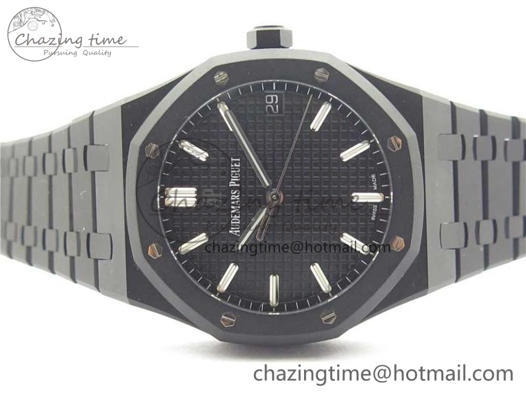 Modern Royal Oak 41mm 15500 DLC ZF 1:1 Best Edition Black Textured Dial on SS Bracelet A4302 V2(Free Box) 4819