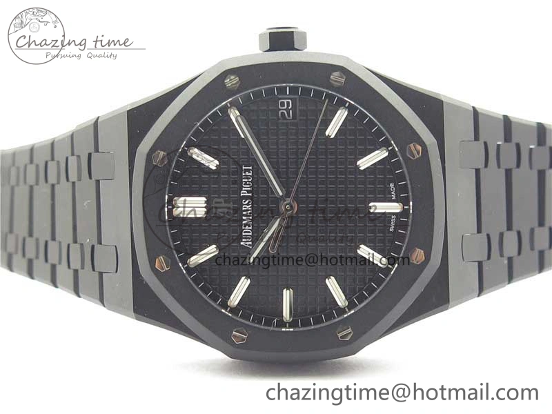 Modern Royal Oak 41mm 15500 DLC ZF 1:1 Best Edition Black Textured Dial on SS Bracelet A4302 V2(Free Box) 4819