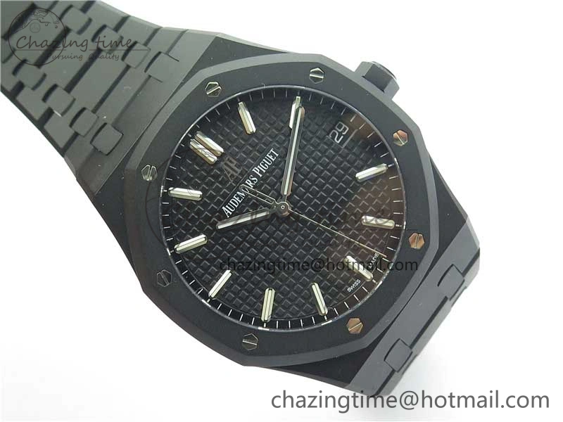 Modern Royal Oak 41mm 15500 DLC ZF 1:1 Best Edition Black Textured Dial on SS Bracelet A4302 V2(Free Box) 4819