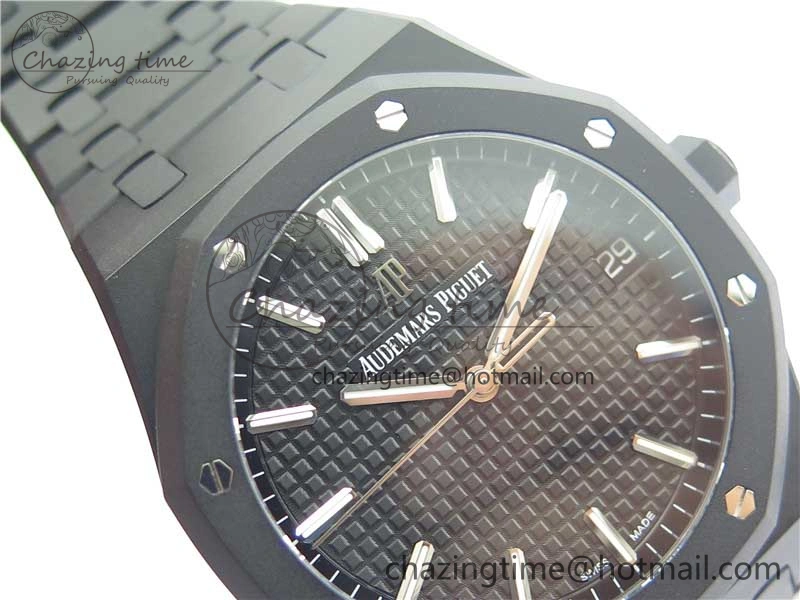 Modern Royal Oak 41mm 15500 DLC ZF 1:1 Best Edition Black Textured Dial on SS Bracelet A4302 V2(Free Box) 4819