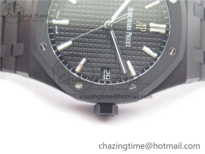 Modern Royal Oak 41mm 15500 DLC ZF 1:1 Best Edition Black Textured Dial on SS Bracelet A4302 V2(Free Box) 4819