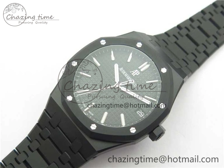 Modern Royal Oak 41mm 15500 DLC ZF 1:1 Best Edition Black Textured Dial on SS Bracelet A4302 V2(Free Box) 4819