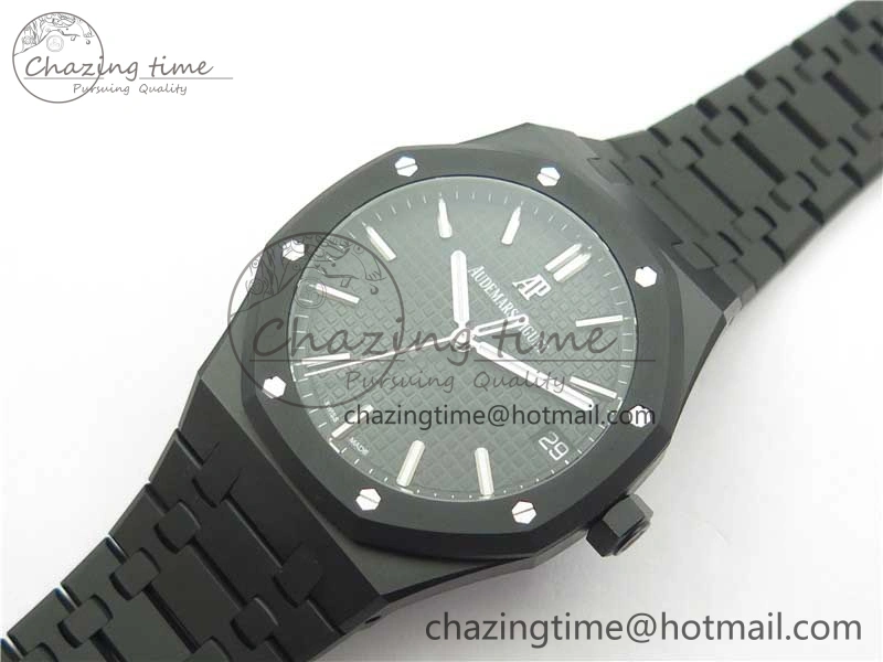 Modern Royal Oak 41mm 15500 DLC ZF 1:1 Best Edition Black Textured Dial on SS Bracelet A4302 V2(Free Box) 4819