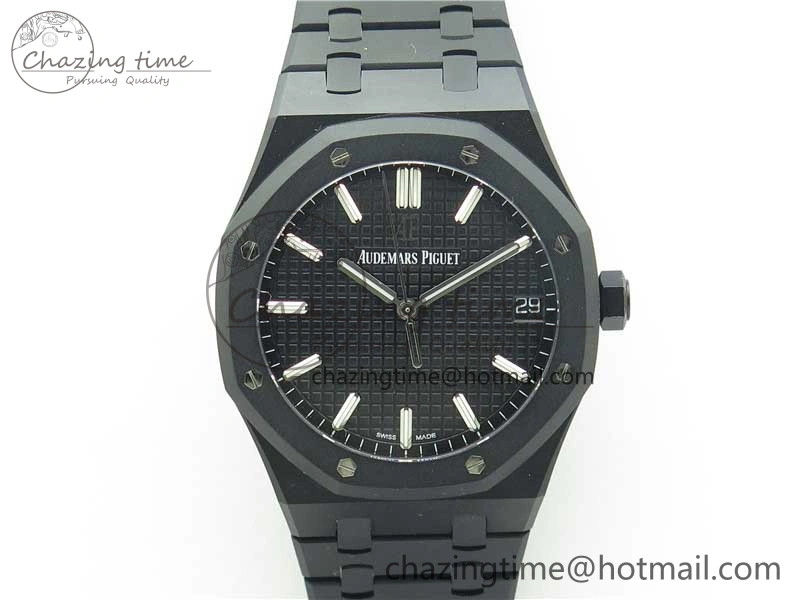 Modern Royal Oak 41mm 15500 DLC ZF 1:1 Best Edition Black Textured Dial on SS Bracelet A4302 V2(Free Box) 4819
